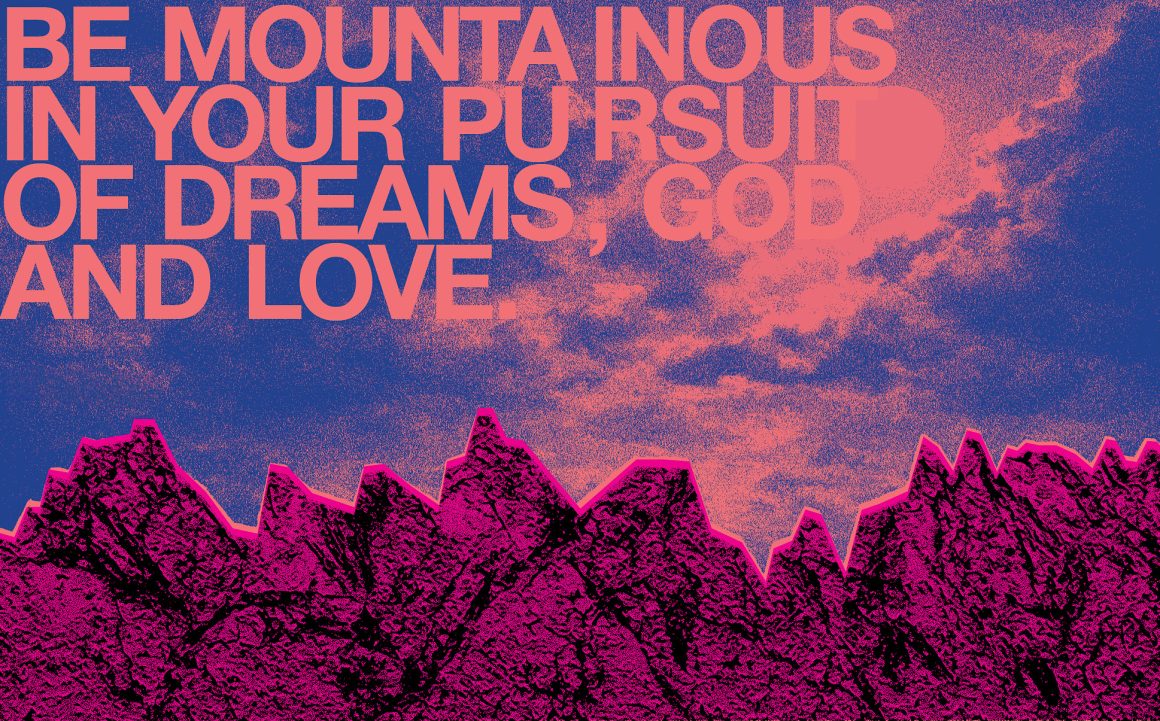 Illustrated desert landscape with quote about nature, mountains, and reconnecting with the outdoors